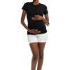 Shorts 1822 Denim | Maternity Rolled Shorts W/ Bellyband In White